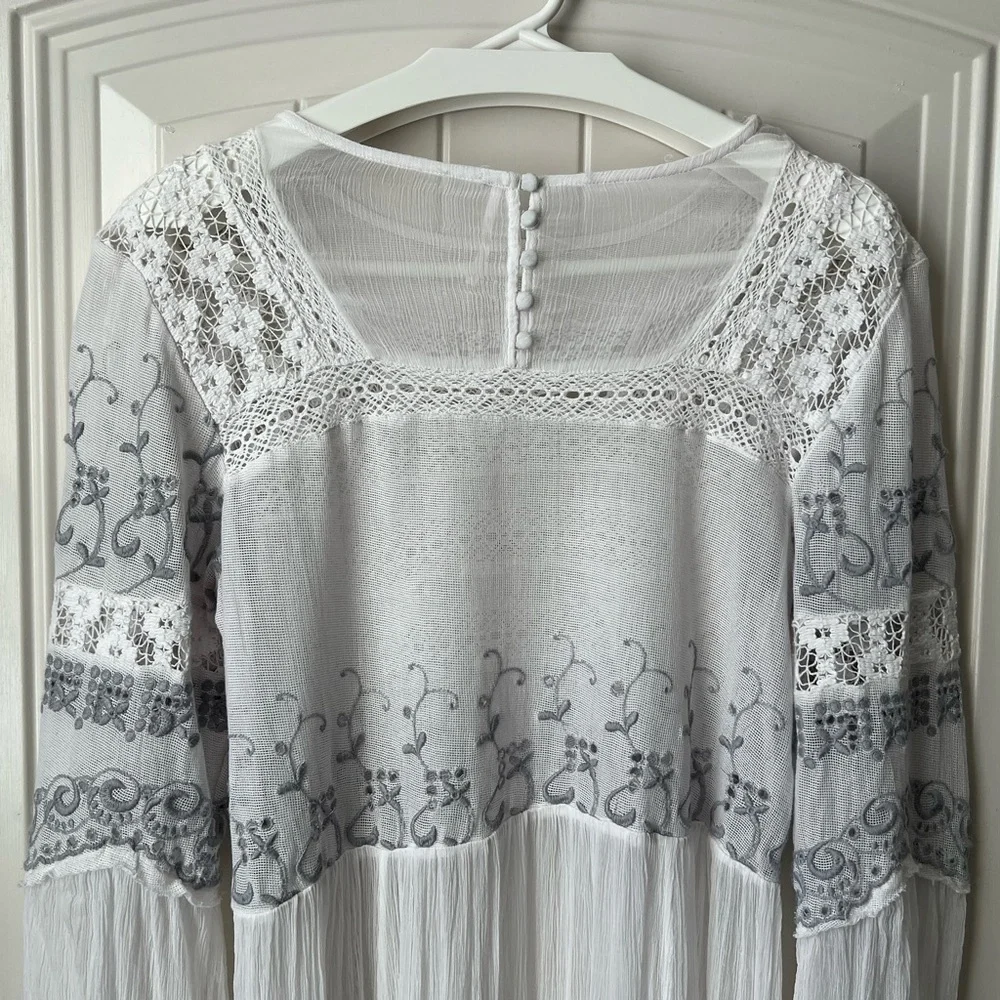Free People Sweet Sunny Days Lace Midi Tunic Dress L - Picture 6 of 15